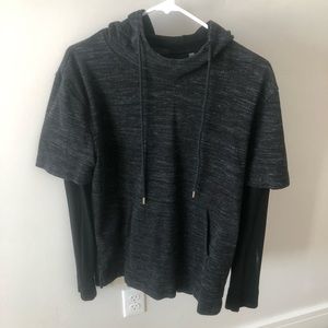 Black short sleeve hoodie with under sleeves